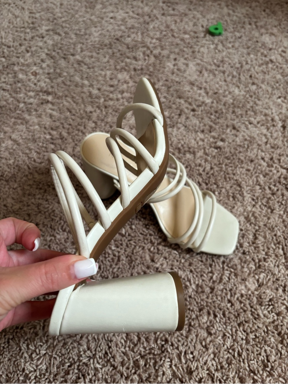 Nine West Strappy Cream Block Heel Sandals - Picture 3 of 7